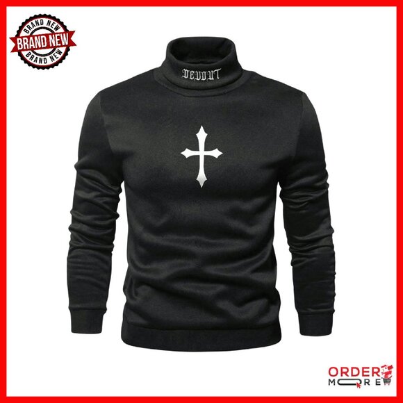 Men's Graphic Turtleneck Sweatshirt Long Sleeve Pullover Top